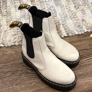 Dr. Martens White Leather Chelsea Boots with Black Panels
